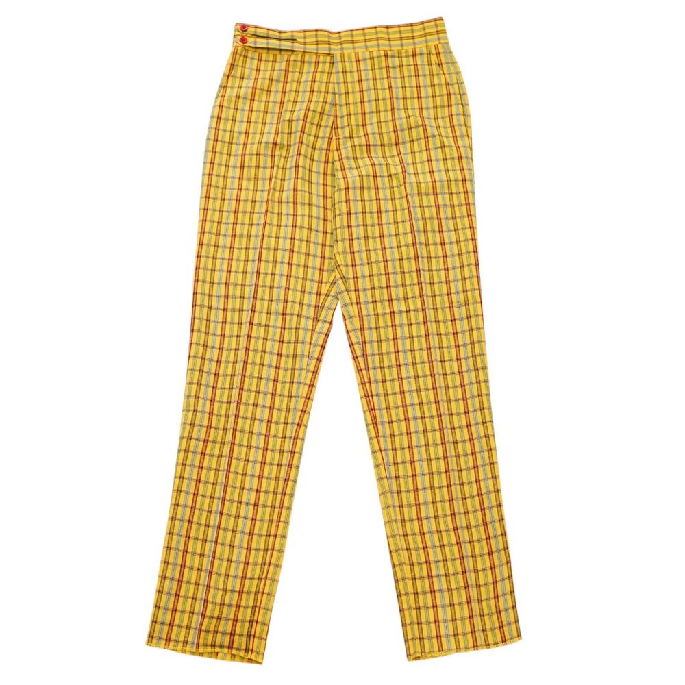 Mens 32 Gurkha Pants Yellow Red Blue Plaid High Waist Retro Preppy 70s Trousers